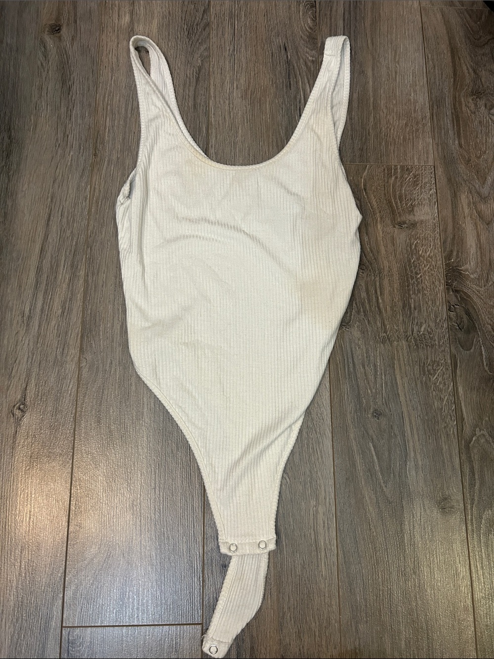 Garage Cream Ribbed Scoop Neck Bodysuit